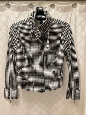 White House Black Market Black & White Gingham Bomber Jacket